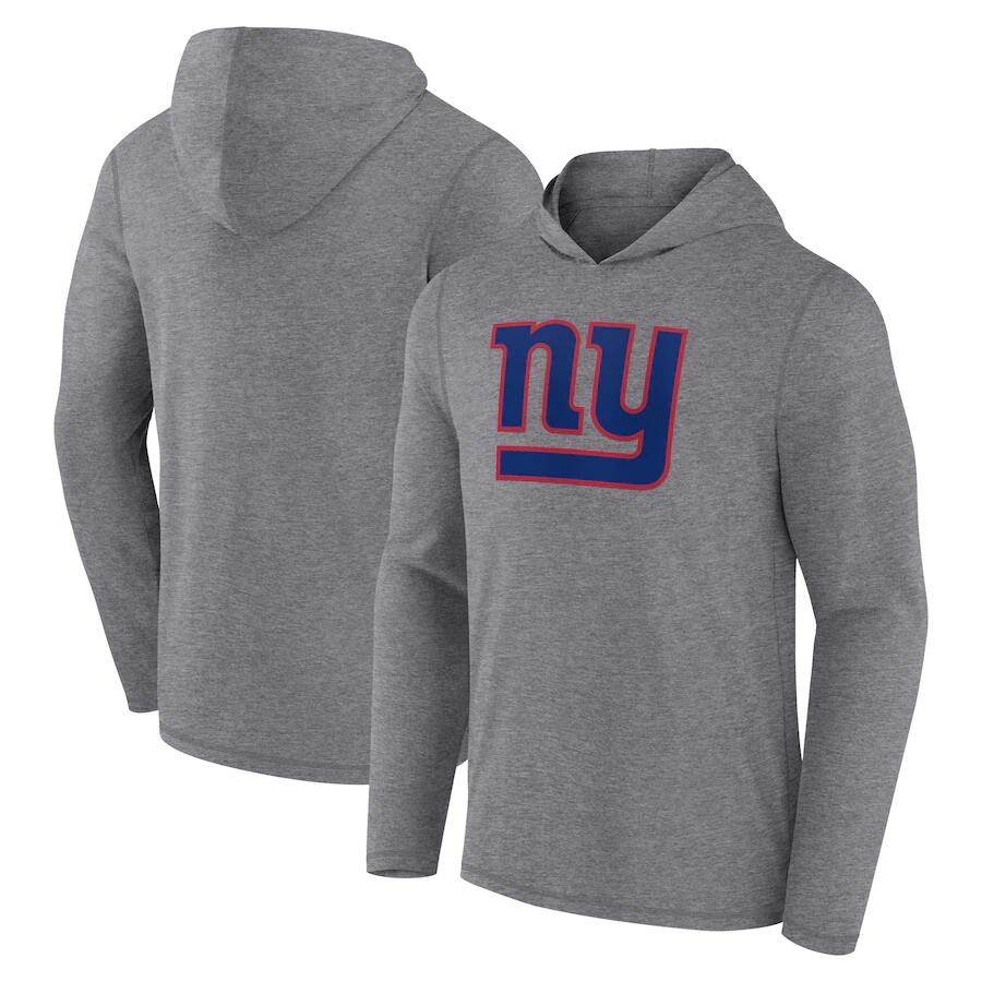 Men's New York Giants Heather Gray Primary Logo Long Sleeve Hoodie T-Shirt